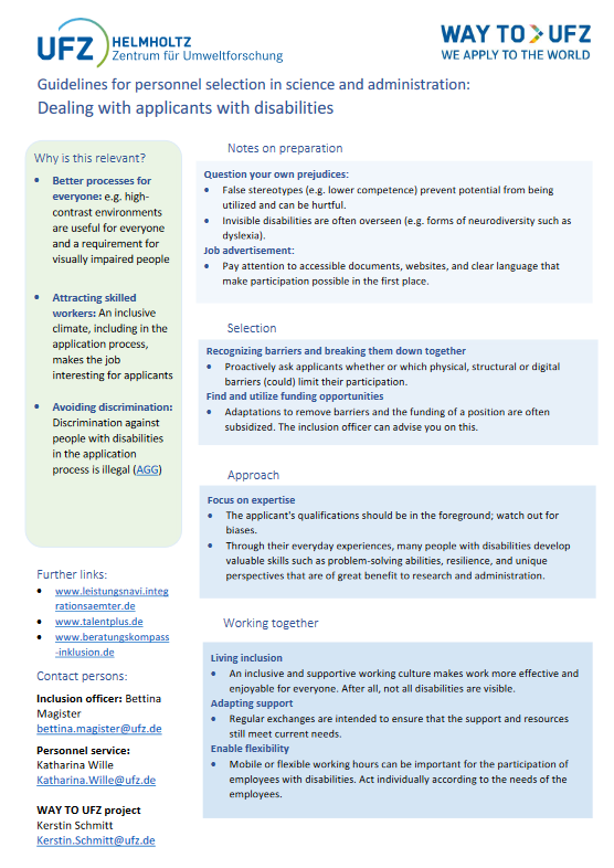 Guidelines for personnel selection in science and administration: Dealing with applicants with disabilities Guidelines for personnel selection in science and administration: Dealing with applicants with disabilities